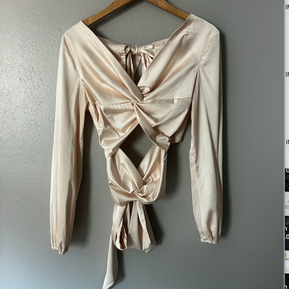 Satin Champagne Cut Out Blouse - Small